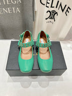 Alaila Biker Ballet Flats In Seafoam Green Cowhide 911446