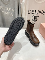 Miu Ankle Boots Coffee Brown Polished Calfskin