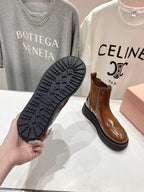 Miu Ankle Boots Caramel Brown Polished Calfskin