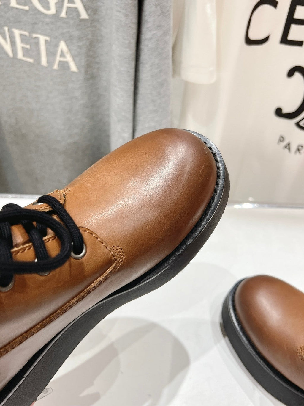 Miu Lace-Up Boots   Brown Waxed Calfskin