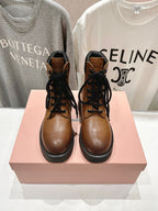 Miu Lace-Up Boots   Brown Waxed Calfskin