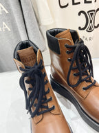 Miu Lace-Up Boots   Brown Waxed Calfskin