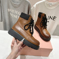 Miu Lace-Up Boots   Brown Waxed Calfskin