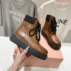 Miu Lace-Up Boots   Brown Waxed Calfskin