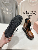 Miu Lace-Up Boots   Brown Waxed Calfskin