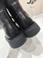 Miu Lace-Up Boots Black Waxed Calfskin
