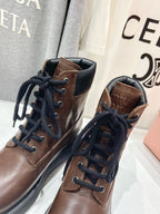 Miu Lace-Up Boots Syrup Brown Waxed Calfskin