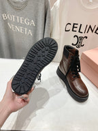 Miu Lace-Up Boots Syrup Brown Waxed Calfskin
