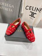Alaila Ballet Flats In Red Velvet With Rhinestones 971994