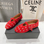 Alaila Ballet Flats In Red Velvet With Rhinestones 971994