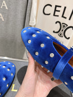 Alaila Ballet Flats In Dark Blue Velvet With Rhinestones 971996