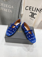 Alaila Ballet Flats In Dark Blue Velvet With Rhinestones 971996
