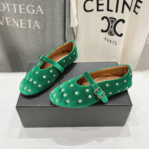 Alaila Ballet Flats In Green Velvet With Rhinestones 972004