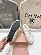 MiuMiu 25 Ballet Flat Black Lambskin Wool 535592