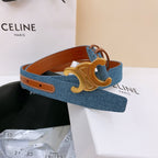 CL Gold 25mm Triomphe Enamel Blue Brown Denim Calfskin 558357