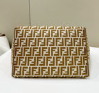 FENDI ROLL 33 TOTE BAG IN PEANUT BROWN MIX WHITE CANVAS