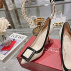 Belle Viv Metal Buckle Pumps 85 White Black Patent Leather