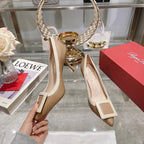 Belle Viv Metal Buckle Pumps 85 Camel Patent Leather