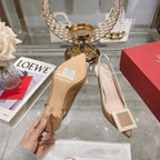Belle Viv Metal Buckle Slingback Pumps 85 Camel Patent Leather