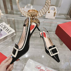 Belle Viv Metal Buckle Slingback Pumps 65 Black White Patent Leather