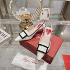 Belle Viv Metal Buckle Slingback Pumps 65 White Black Patent Leather