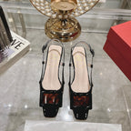 Belle Viv Metal Buckle Slingback Pumps 45 Black Patent Leather