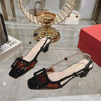 Belle Viv Metal Buckle Slingback Pumps 45 Black Patent Leather