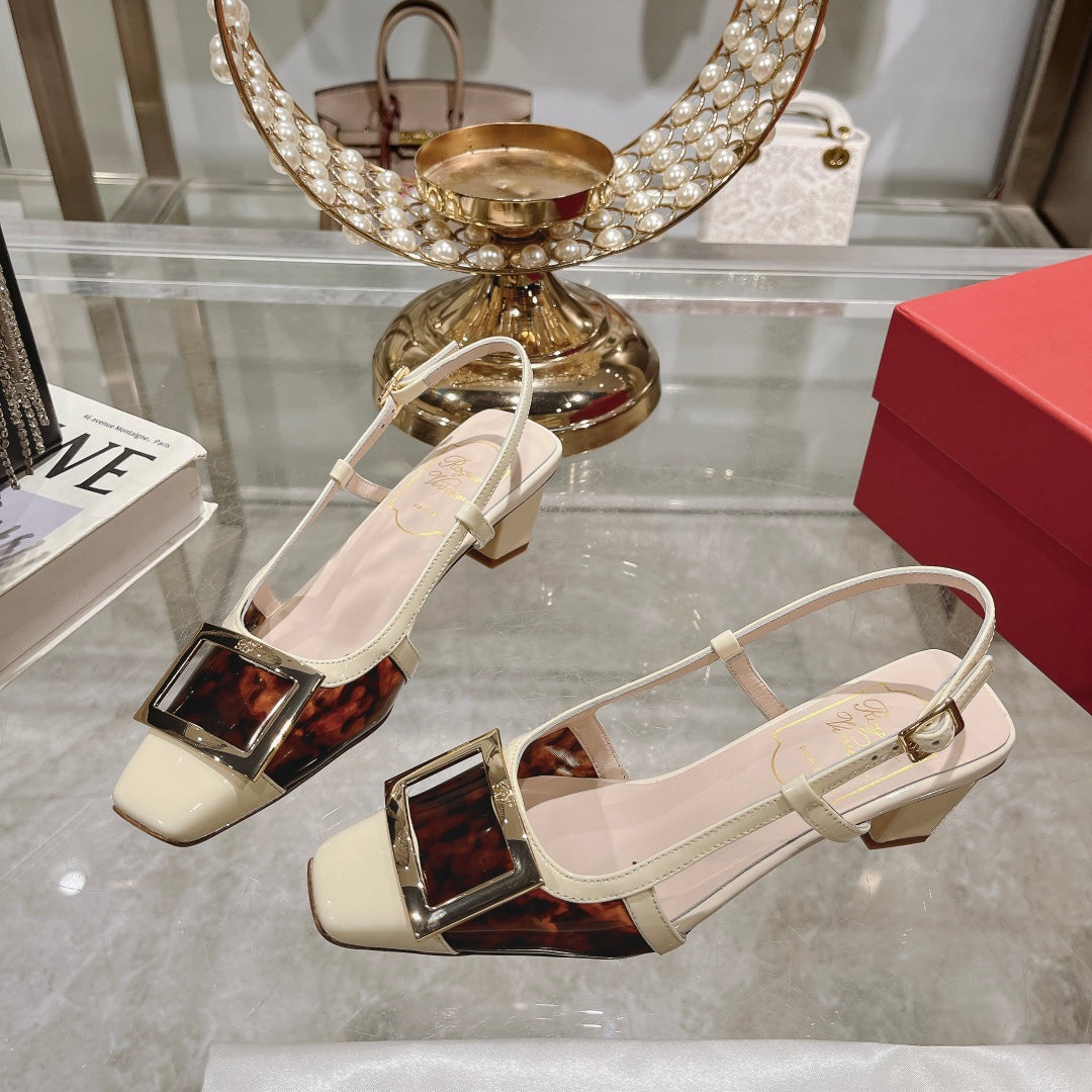 Belle Viv Metal Buckle Slingback Pumps 45 White Patent Leather
