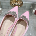 Viv 25 Crystal Diamond Buckle Flats Pink Silk Satin 235395