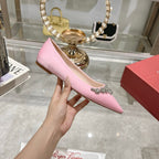 Viv 25 Crystal Diamond Buckle Flats Pink Silk Satin 235395