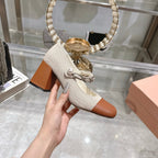 Miu 25C Mary Jane 75MM Beige Cream Mix Brown Fabric 235367
