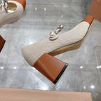 Miu 25C Mary Jane 75MM Beige Cream Mix Brown Fabric 235367