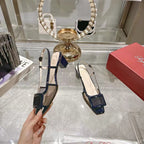 Viv 25 Slingback Navy Blue Mesh Italian Leather 300781
