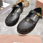 Miu Mary Jane Ballet Flats Black Leather 592041