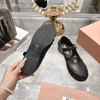 Miu Mary Jane Ballet Flats Black Leather 592041