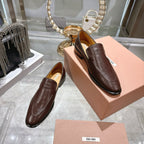 Miu Distressed Loafers Brown Cowhide 592053