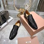 Miu Distressed Loafers Black Cowhide 592054