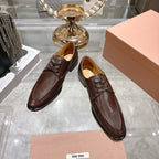 Miu Distressed Loafers Brown Cowhide 592058