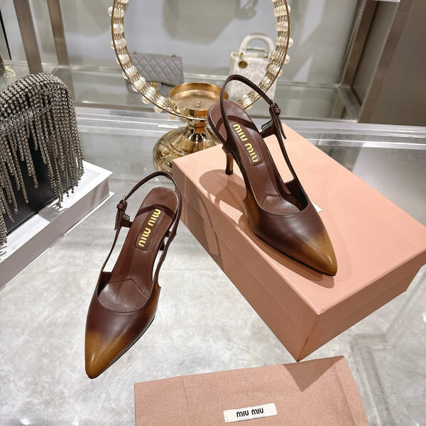 Miu 26 High Heel Slingback 75 Camel Brown Cowhide 592083