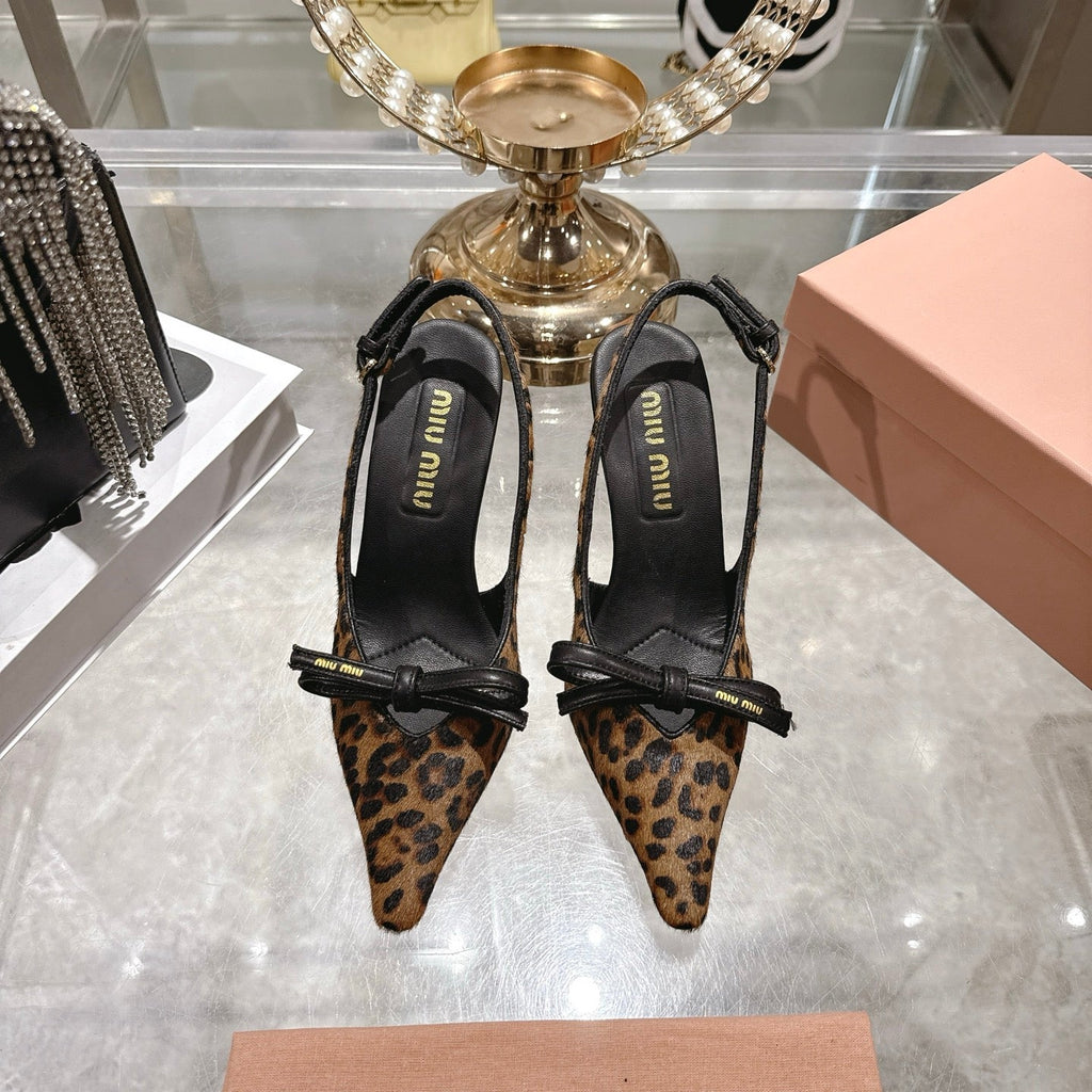Miu 26 High Heel Slingback 80 Leopard Print Suede Leather 592099
