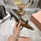 Miu 26 High Heel Slingback 45 Leopard Print Suede Leather 592093