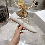 CD 26 Ballet Flats Metallic Silver Leather With Sequins 592214