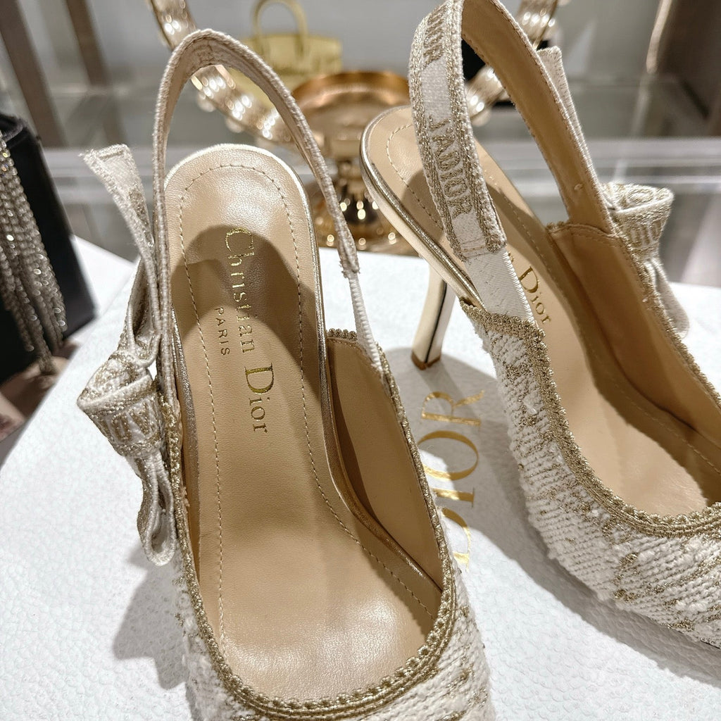 CD 26 Slingback 85mm Light Cream Gold Tweed 592230