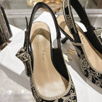 CD 26 Slingback Metallic Floral Embroidery 45mm Black Gold Tweed 592235