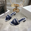 CD  26 Embroidered Sandals 45mm Dark Blue White Canvas 592238