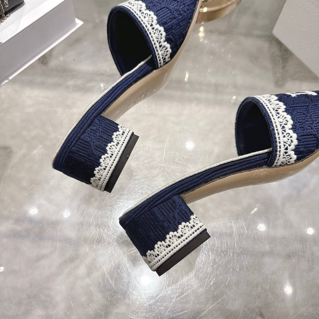 CD 26 Embroidered Sandals 45mm Dark Blue White Canvas 592238