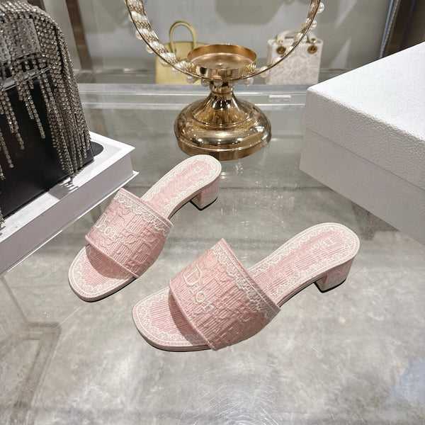 CD 26 Embroidered Sandals 45mm Pink White Canvas 592241