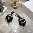 CC 26 Embroidered Sandals Black White Canvas 592246