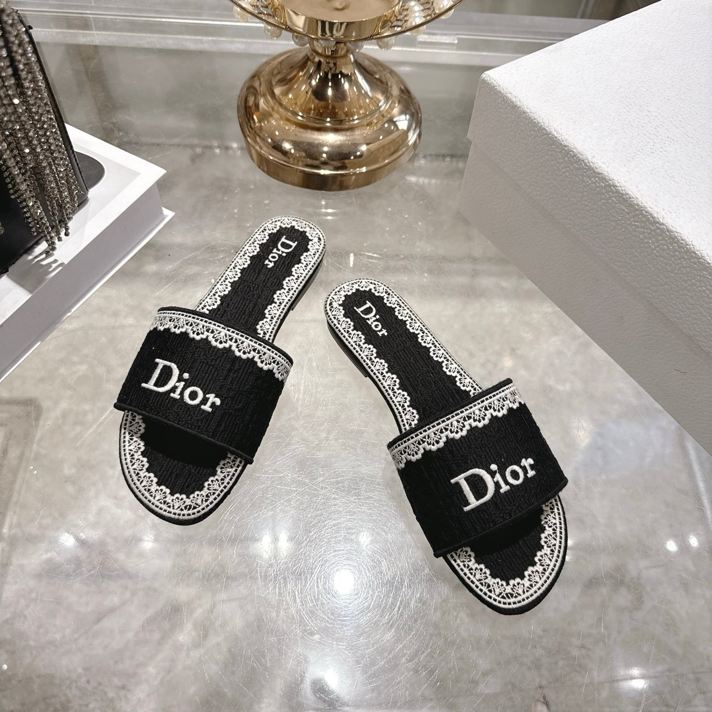 CC 26 Embroidered Sandals Black White Canvas 592246