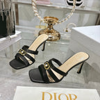 CD 26 High-Heeled Sandals 75mm Black Beige Leather 592255